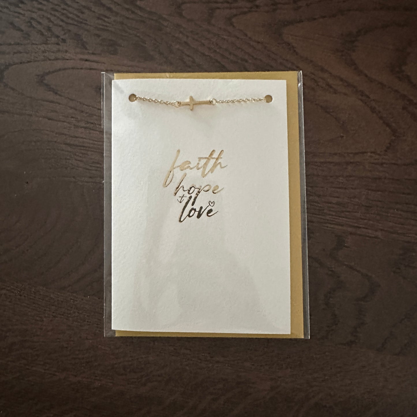 Luxe kaart Faith hope love met armband goud