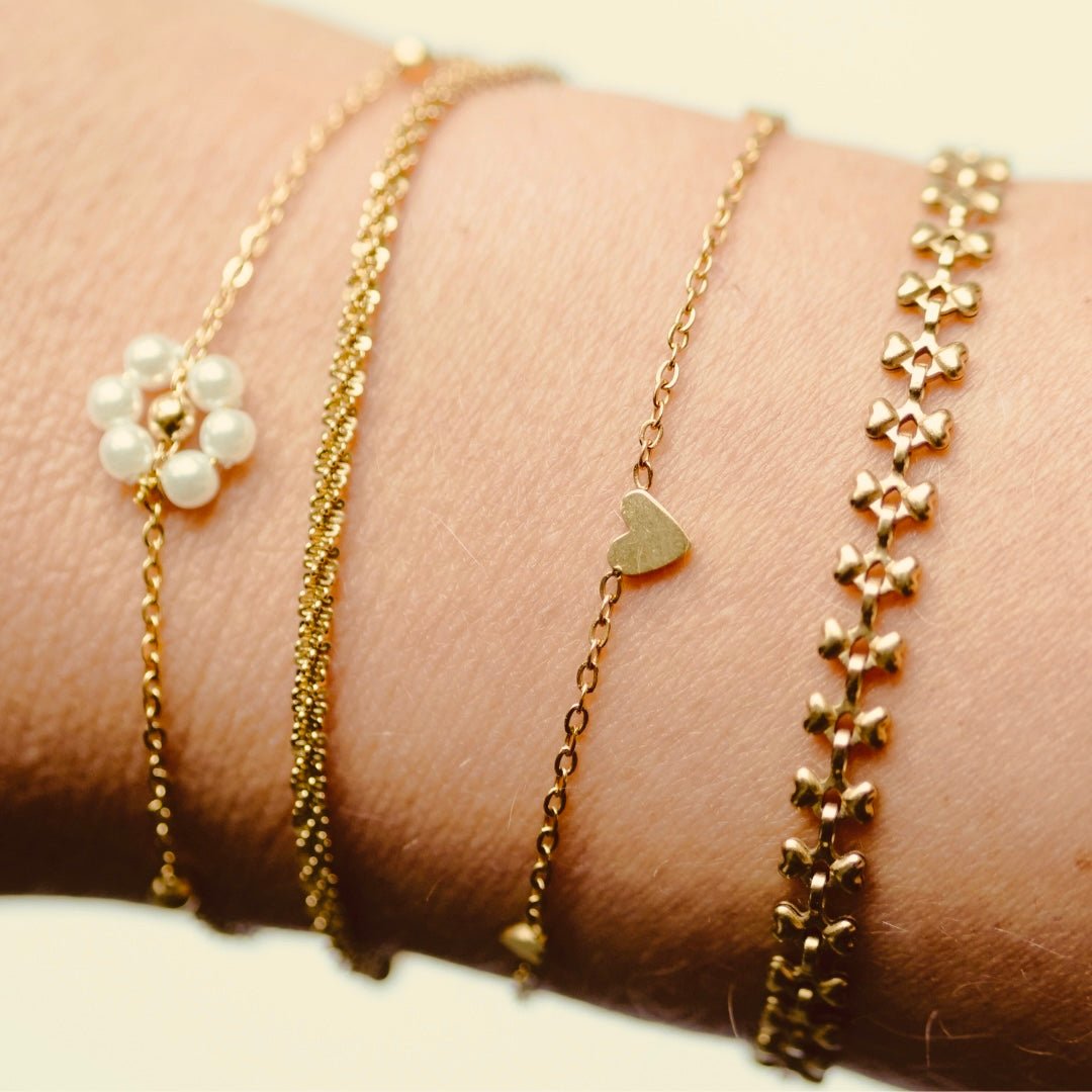 Armband goud madeliefje parels - Sieradenkaart