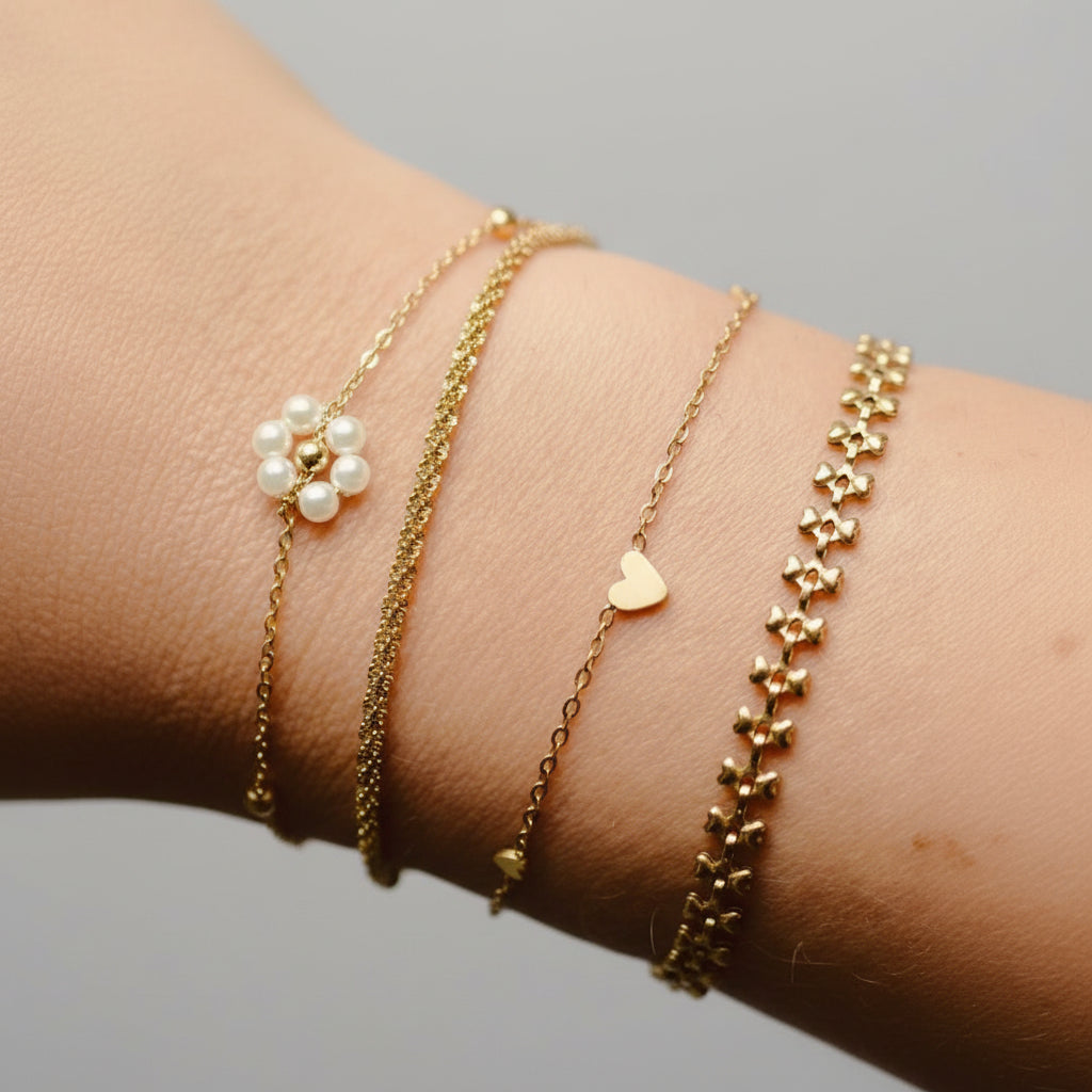 Armband goud madeliefje parels - Sieradenkaart