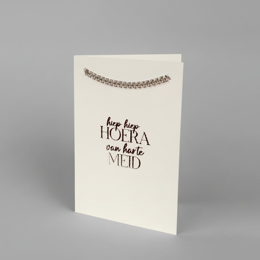Luxe kaart Hiep hiep hoera met armband zilver - Sieradenkaart