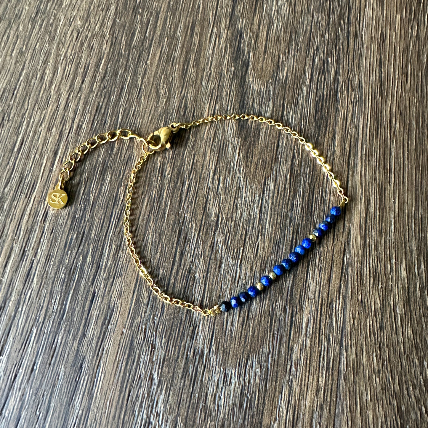 Luxe wenskaart lapis lazuli met armband goud