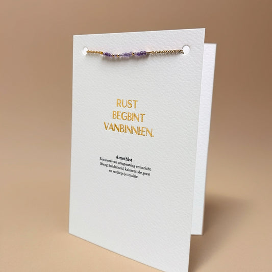 Luxe wenskaart amethist met armband goud