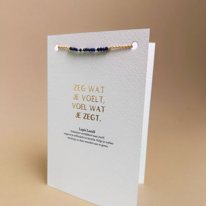 Luxe wenskaart lapis lazuli met armband goud