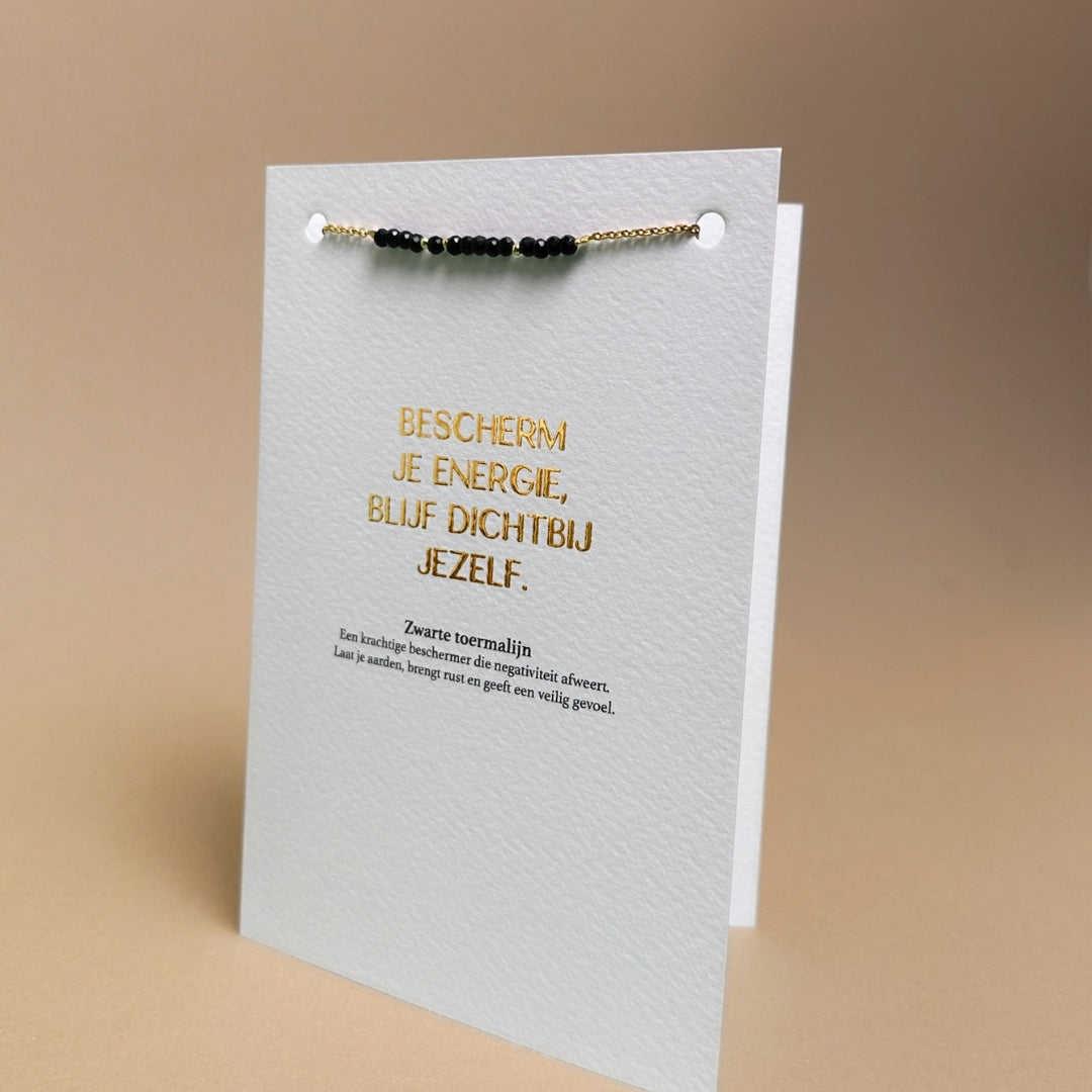Luxe wenskaart zwarte toermalijn met armband goud