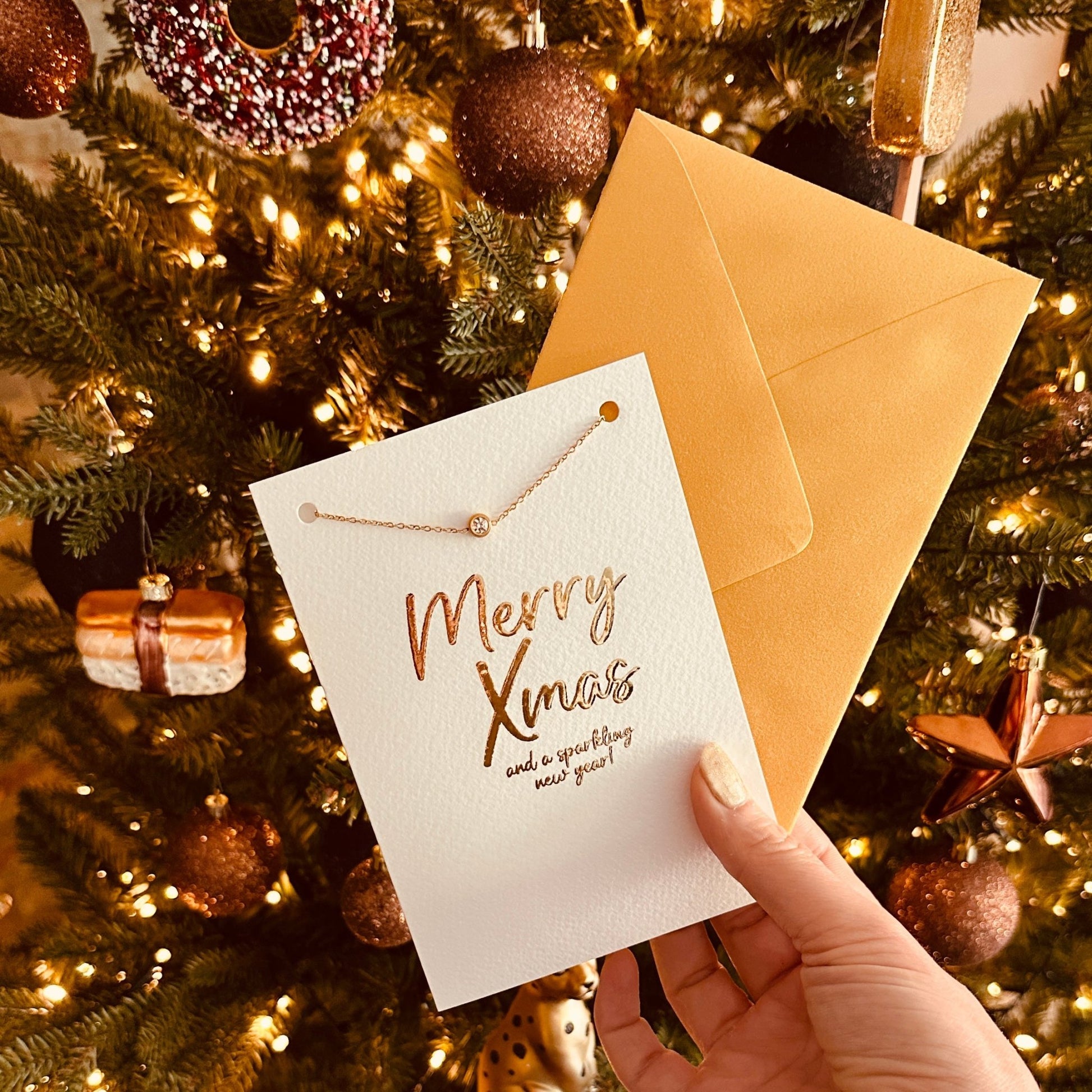 Luxe kaart Merry Xmas met armband goud - Sieradenkaart